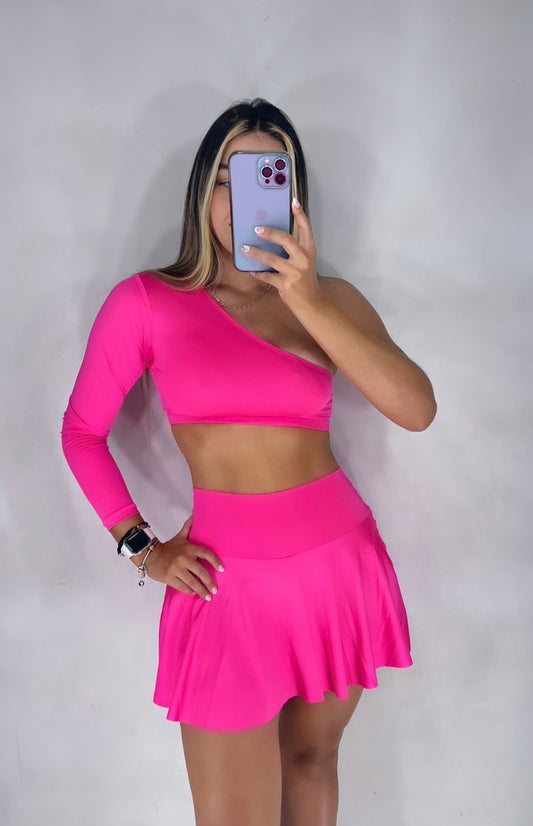 Sofia One Shoulder Skirt Set [Fucsia]