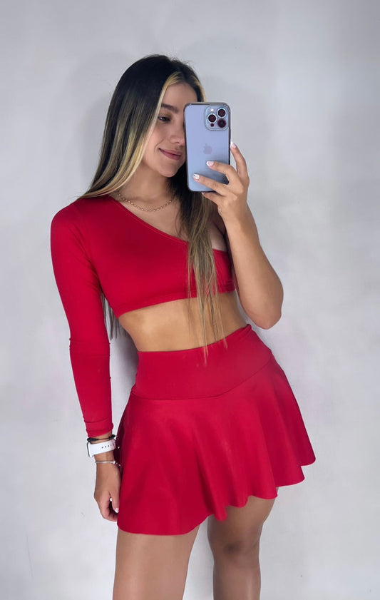 Sofia One Shoulder Skirt Set [Red]